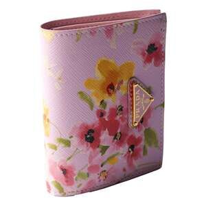Prada Saffiano Leather Floral Bifold Wallet In Light